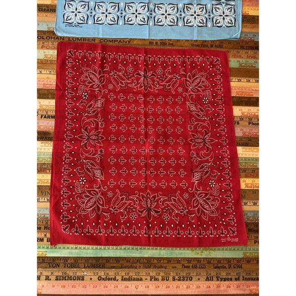 Vintage Bandana Floral Rockabilly Hankie Western Cowboy USA 90s Red Teal LOT C - Picture 2 of 7